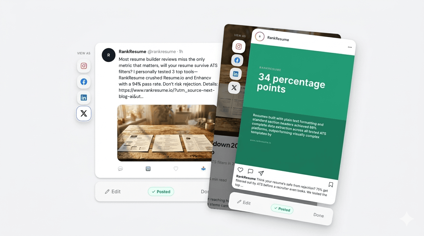 Social distribution showing posts adapted for multiple platforms